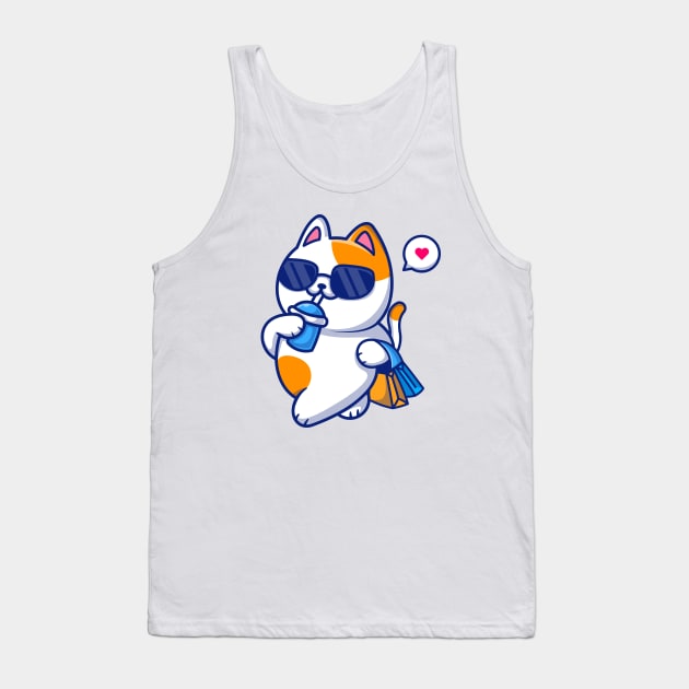 Cute Cat Drink And Holding Bag Cartoon Tank Top by Catalyst Labs